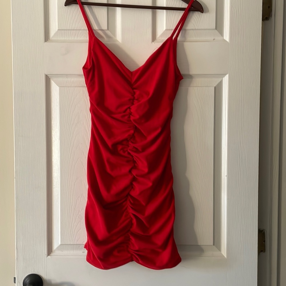 Red suede type dress